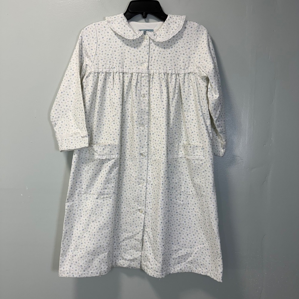 Papo d'Anjo Girls Blue Floral Cotton Button Front Nightgown Robe Size 12 Years